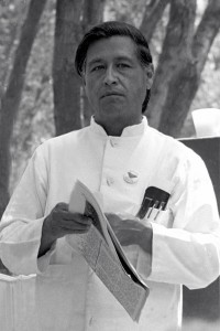 Cesar_chavez_crop2 Chavez speaking with Duncan West. The Delano UFW rally.