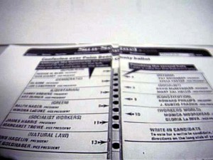 Perspective view of the infamous Florida butterfly ballot, reconstructed in 3-D from reproduction in Florida newspaper. Author: 