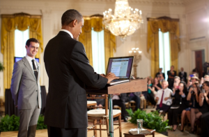 Jack Dorsey and Barack Obama at Twitter Town Hall in July 2011. Author: Pete Souza